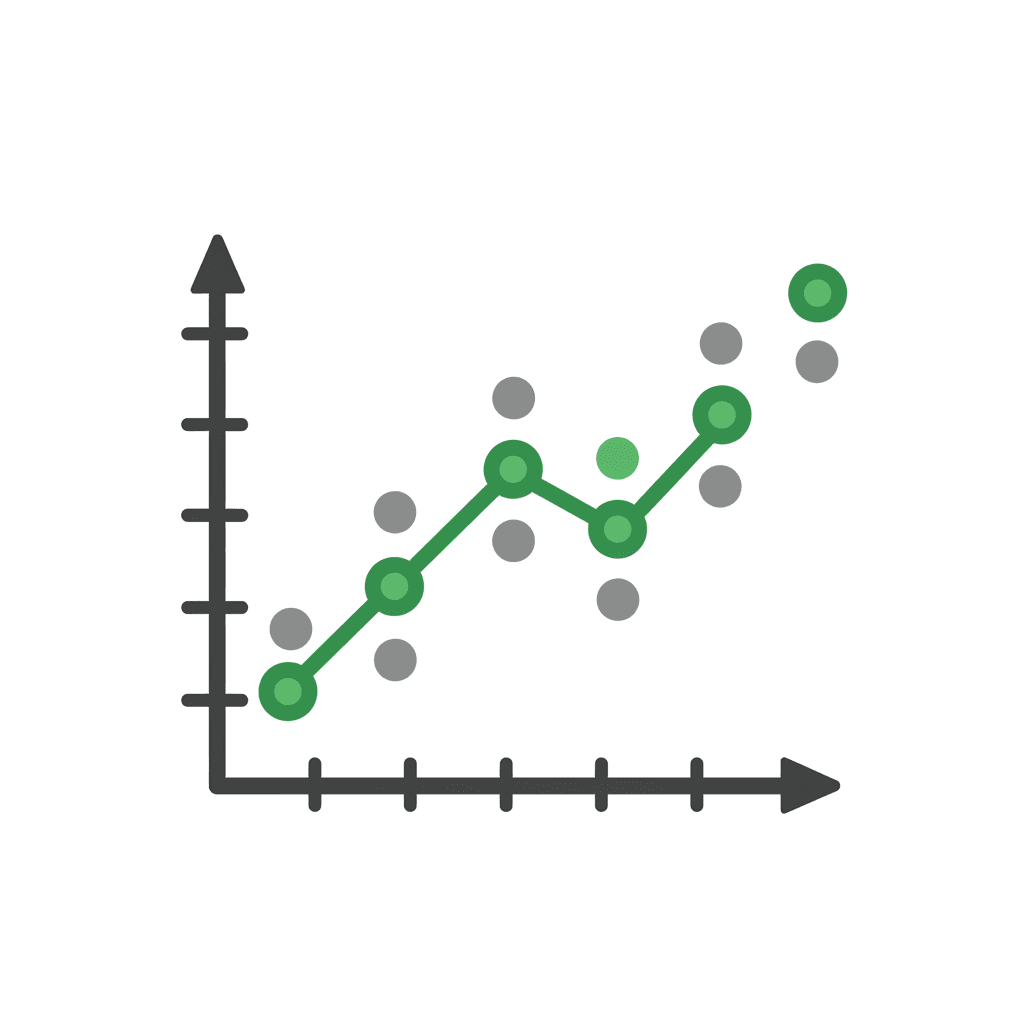 Icon showing data points in clusters/regression line.