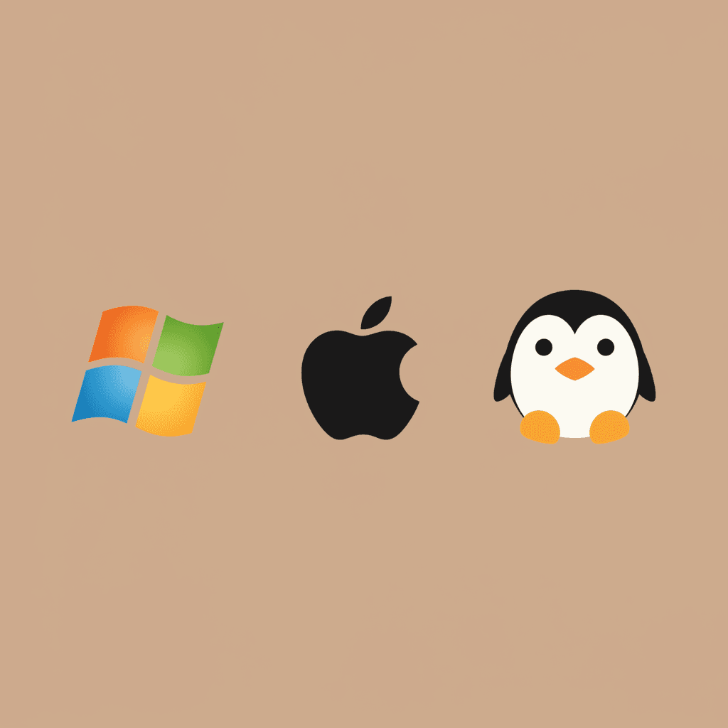 Montage of Windows, Apple, Linux logos.