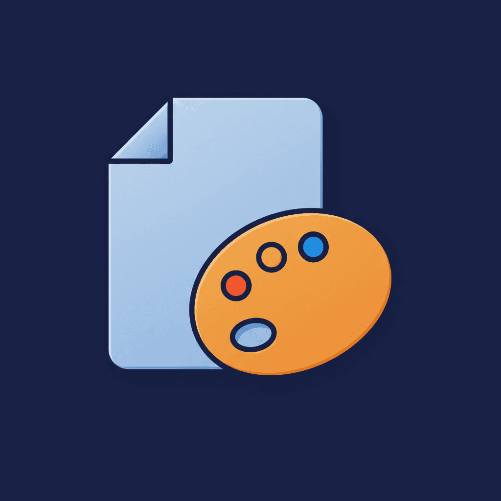 Document symbol and artist's palette icon.